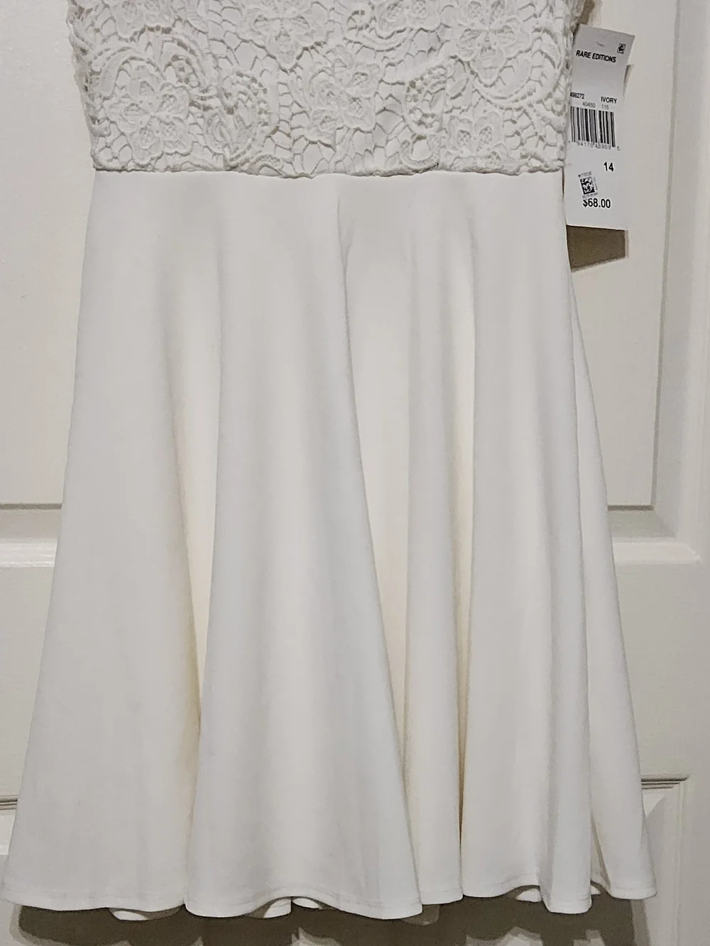 NWT Rare Editions Big Girls Ivory Lace Fit & Flare Cap Sleeve Dress Size 14